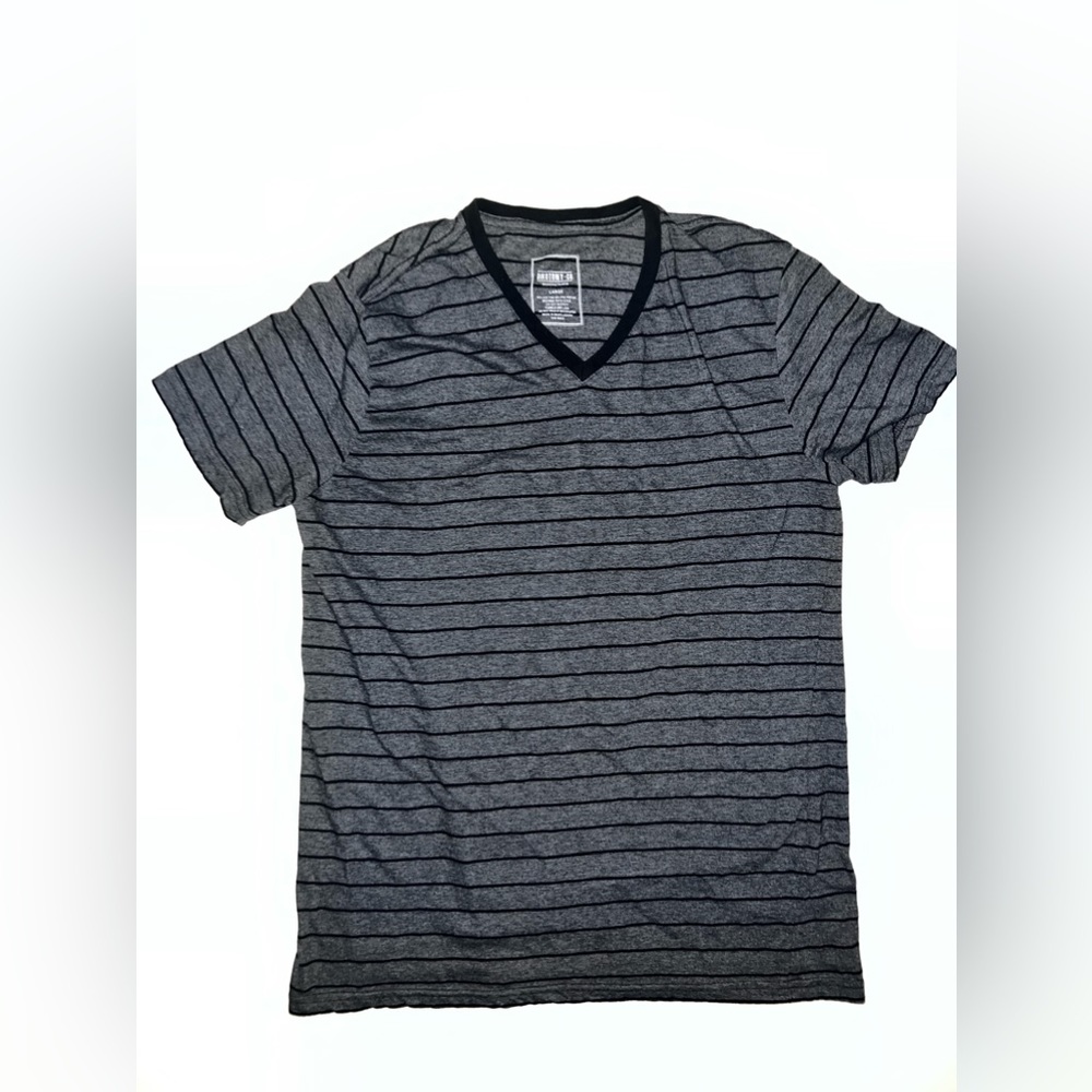 Dikotomy T-Shirt V Neck Short Sleeve Tee Stripe Men's L Large Cotton Polyester